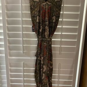 Express Long Sleeve Paisley Dress - Red and Green